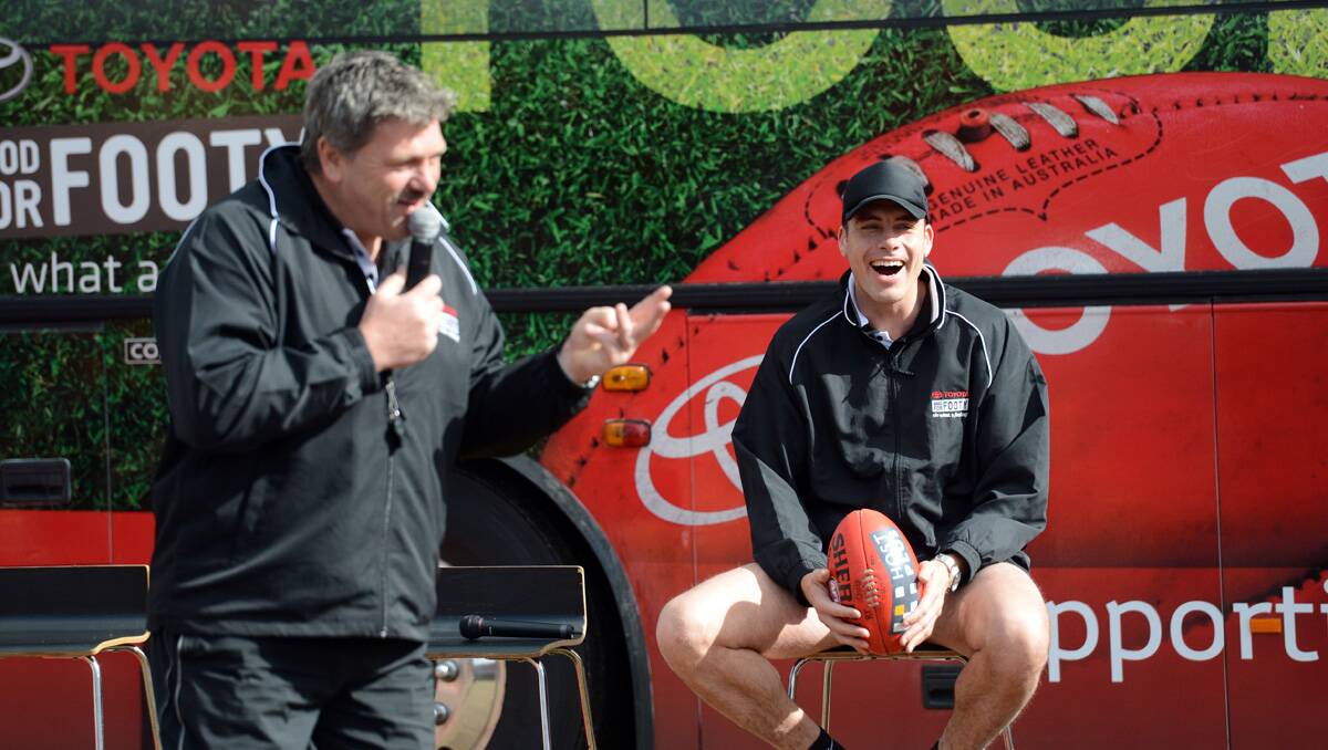 AFL Legends Footy Clinic at St Therese's Primary School. Brian Taylor and Matthew Richardson. Picture: Jim Aldersey