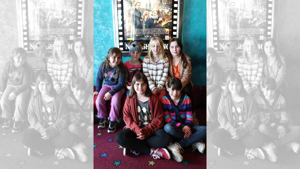 Bendigo cinema, business is booming during the school holidays. Epic birthday party for Grace. Front Tess Rees and Tara Chapman. Back Alice Coff, Pippi Whitcroft, Sunday Tully and 10 year old Grace Coff. Pictures: Peter Weaving 