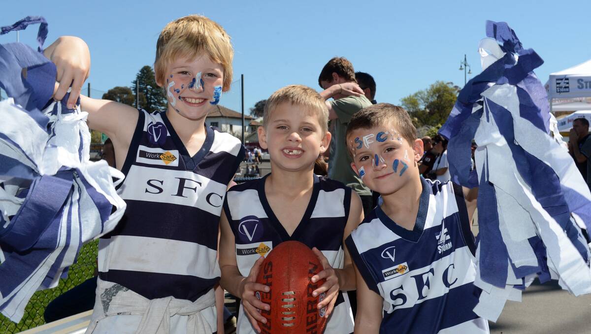 Faces at the BFNL grand final. Charlie Whitsed, William Marks and Archer Day. Picture: Jim Aldersey