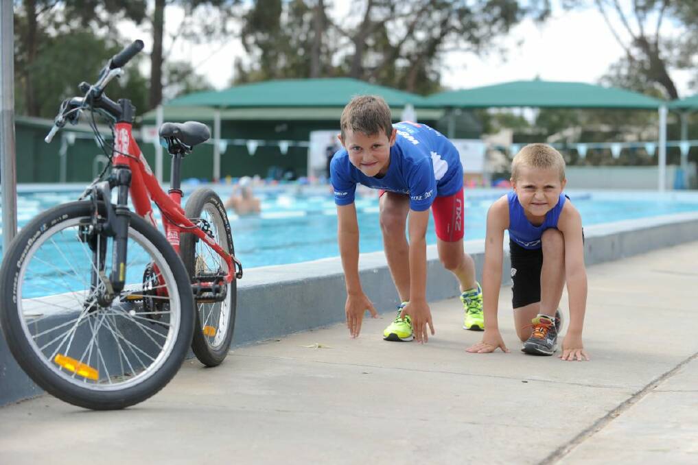 GET SET: Brothers Billy, 7, and Jack, 10, are preparing to take part in the Weet-Bix Kids TRYathlon. Starting next week, the Bendigo duo will share their gruelling training schedule with Bendigo Advertiser readers in the lead-up to the  February 24 event. Picture: Jodie Donnellan