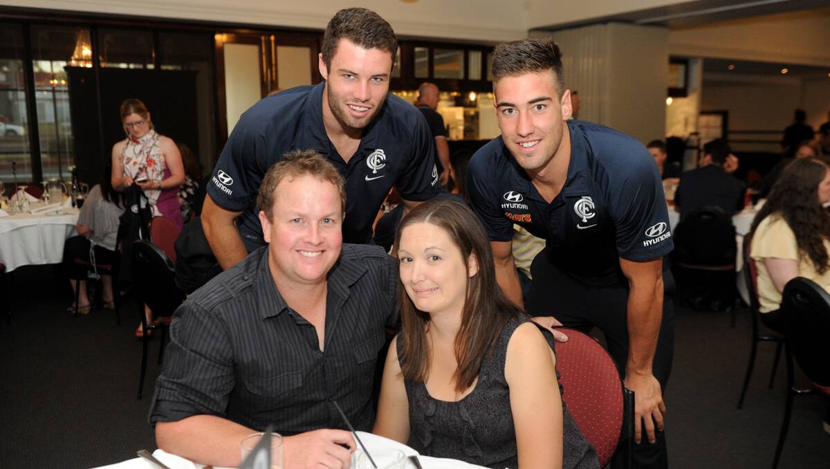 Carlton Dinner with the Stars at the All Seasons Resort. Luke Mitchell and Pat McCarthy with Adam and Jodie Marwood. Picture: Jodie Donnellan