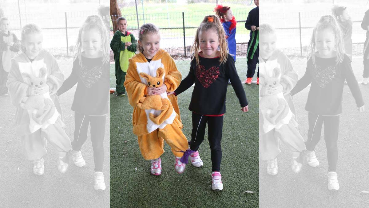 Camp Hill PS with Preps at their 100 days party day. Abbey Emond and Peppa Edge in a three-legged race. Picture Peter Weaving