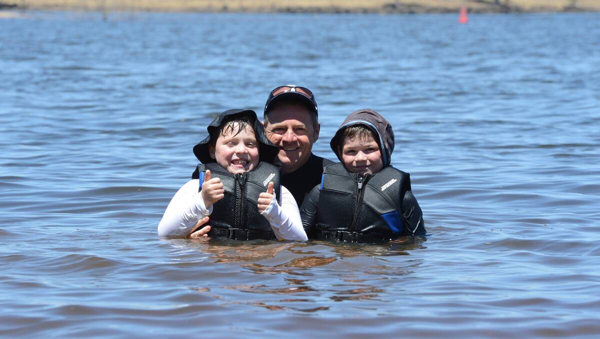 Sam, Bruce and Jordan Rinaldi at Lake Eppalock. Picture: Jim Aldersey