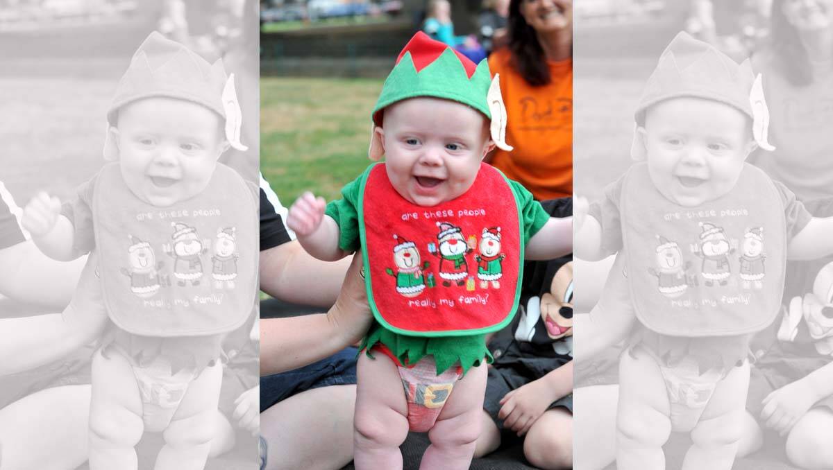 Four-month-old Billy Thomas gets into the spirit of his first Christmas. Picture: Jodie Donnellan