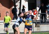 Bendigo Pioneer Alexis Gregor juggles a mark against the Northern Knights on Sunday. Picture by Enzo Tomasiello