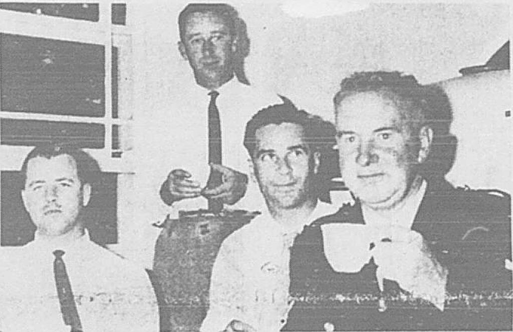 First Constable Leigh Gallagher (right) with fellow police officers in the wake of the hostage situation. With him are (from left) Detective K Flower, Senior Constable J O Tappe and Fist Constable L Yates. Picture by the Bendigo Advertiser