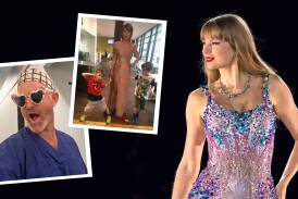Taylor Swift fans aren't just teenage girls. Inset: Swiftie dad Adam Eslick and his two sons, Max, 10, and Damian, 12. Pictures Getty Images/TAS Management, supplied
