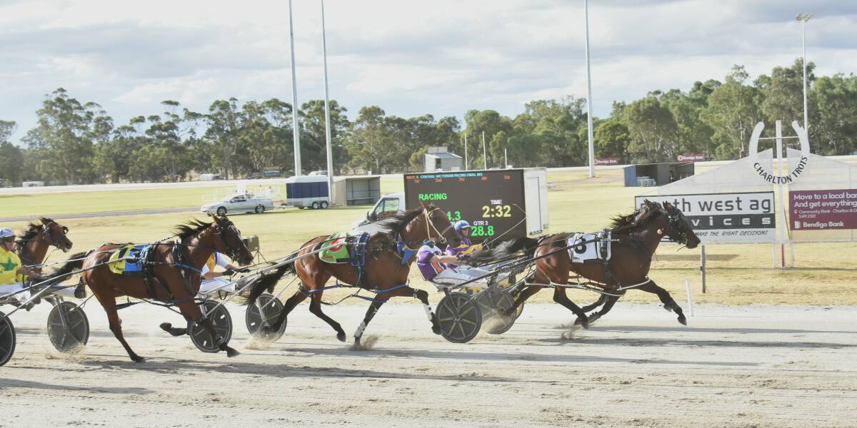 James Herbertson steers Scheming to victory in the Central Victorian Pacing Championship Final at Charlton on Sunday. Picture by Peter Hibberd