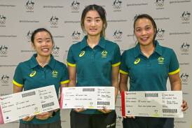 Tiffany Ho, Angela Yu and Setyana Mapasa will represent Australia in badminton at the Paris Olympic Games. Picture by Enzo Tomasiello

